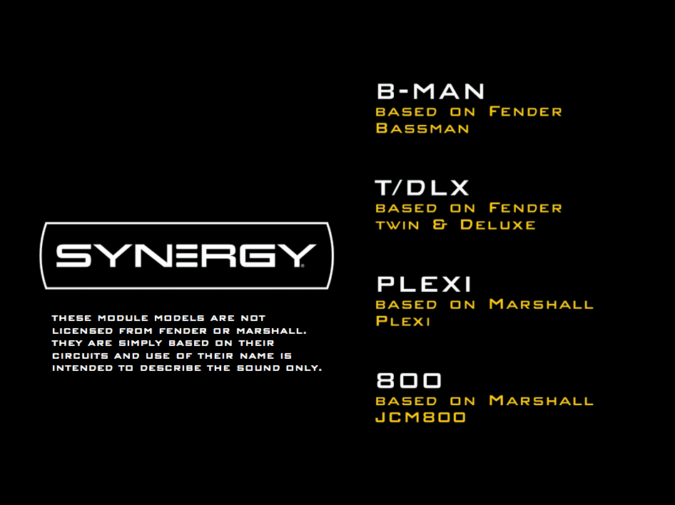 Synergy Modules B-MAN, T_DLX, PLEXI, 800,