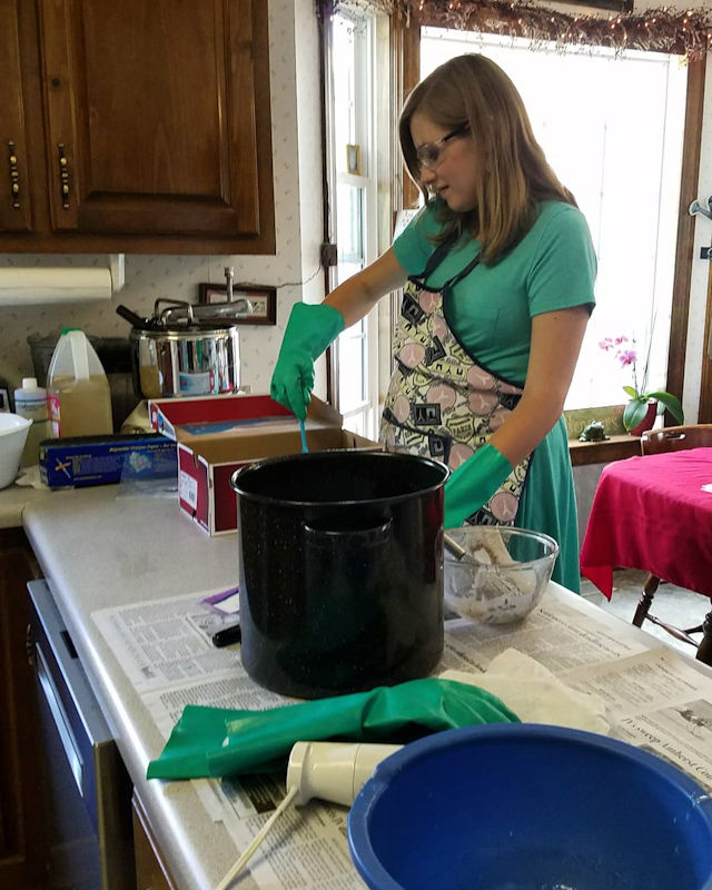 soapmaking class student