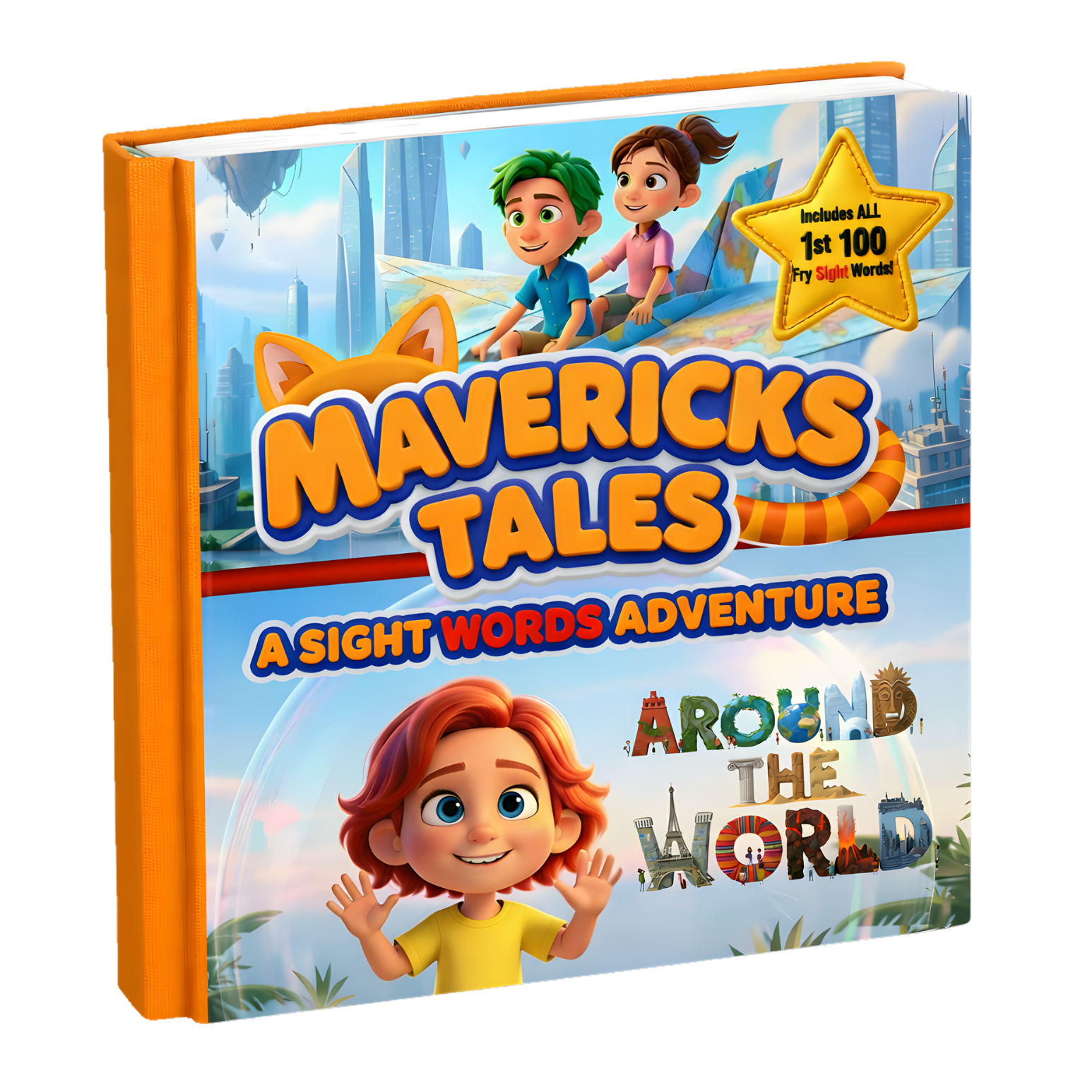 Adventure-themed book cover of Around the World, a Fry 100 Sight Words Book featuring global landmarks and travel themes.