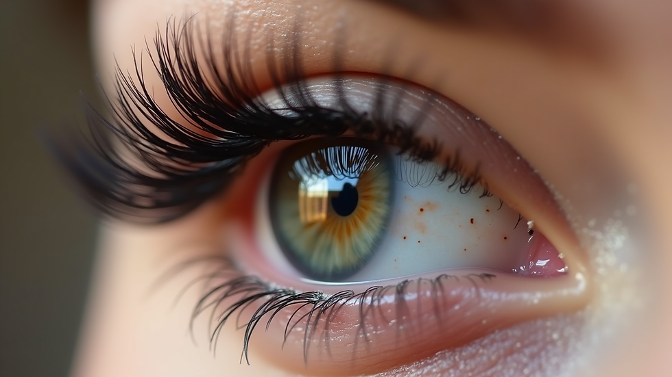 Close-up view of mega volume lash fans applied on natural lashes