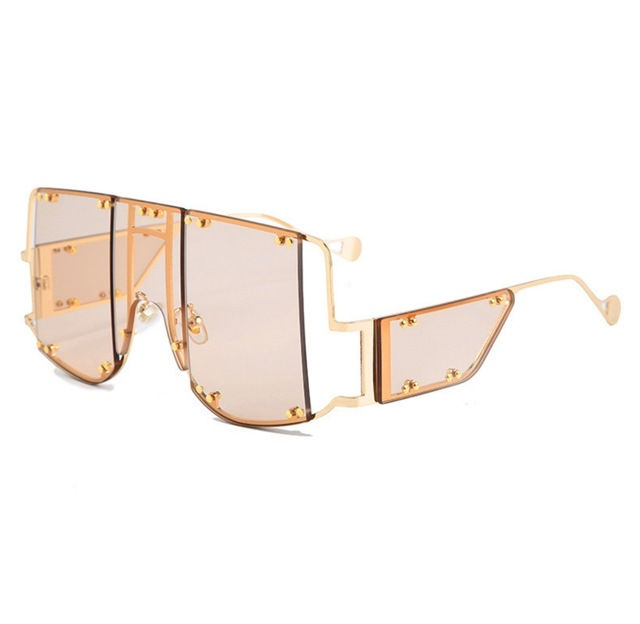 Thumbnail: 46215 Metal Rivet Eyewear Oversized Mirror Square Sunglasses Men Women Shades Gl