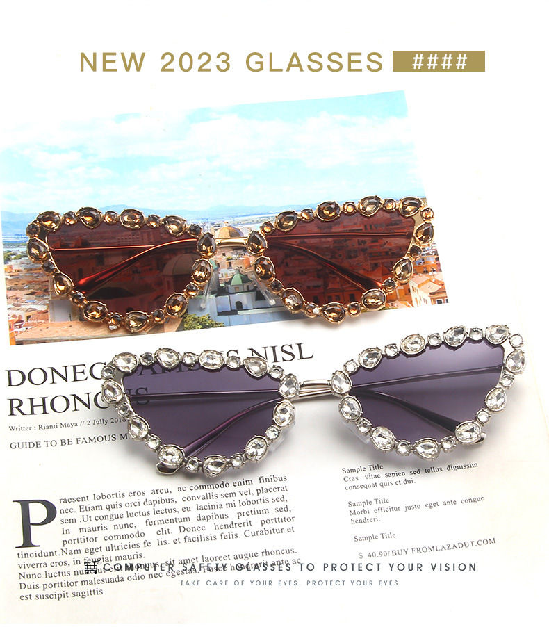 Thumbnail: 56219 Luxury Brand Diamond Sunglasses Women Cat Eye Retro Sun Glasses for Women 