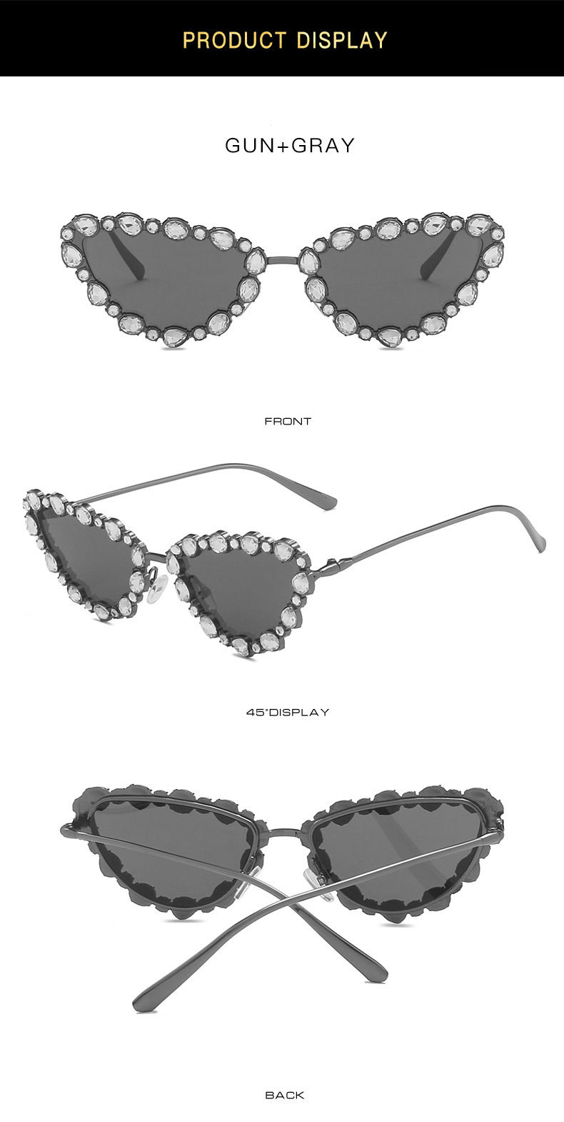 Thumbnail: 56219 Luxury Brand Diamond Sunglasses Women Cat Eye Retro Sun Glasses for Women 