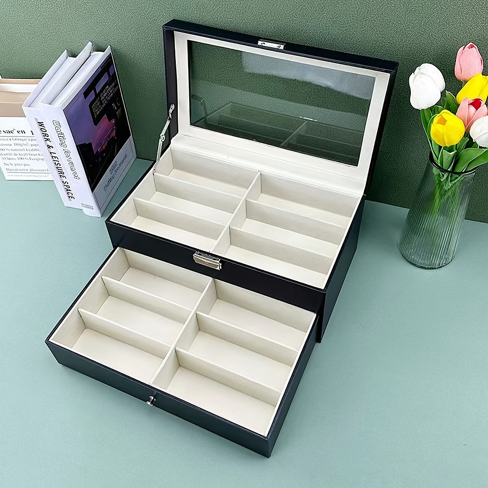 Elegant Dual-Layer 12 Slot Sunglass Storage Case - Hollow Detailing, PU Leather 