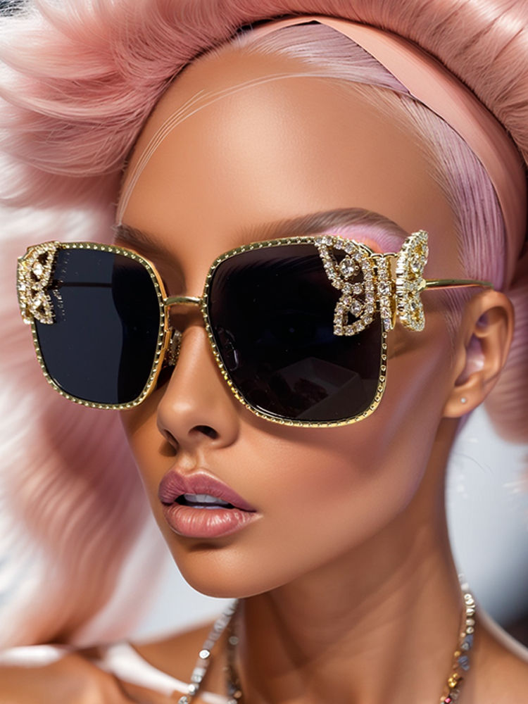 Thumbnail: Oversized Square Sunglasses Women Rhinestone Butterfly Frame Sun Glasses 2025 Lu
