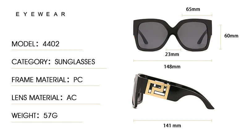 Thumbnail: Sunglasses Men Women Vintage Oversize Trendy Square Gradient Shades Sun Glasses 