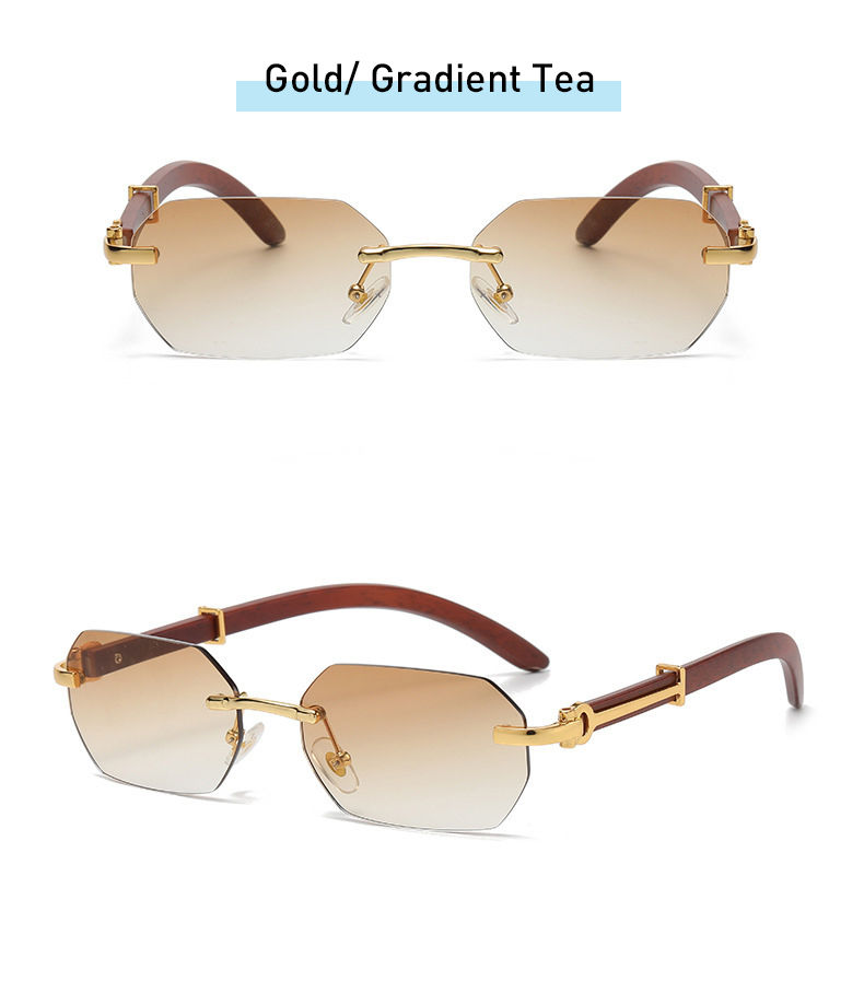 Thumbnail: Trendy Rimless Sunglasses for Men Women Frameless Rectangle Wood Frame Sun Glass