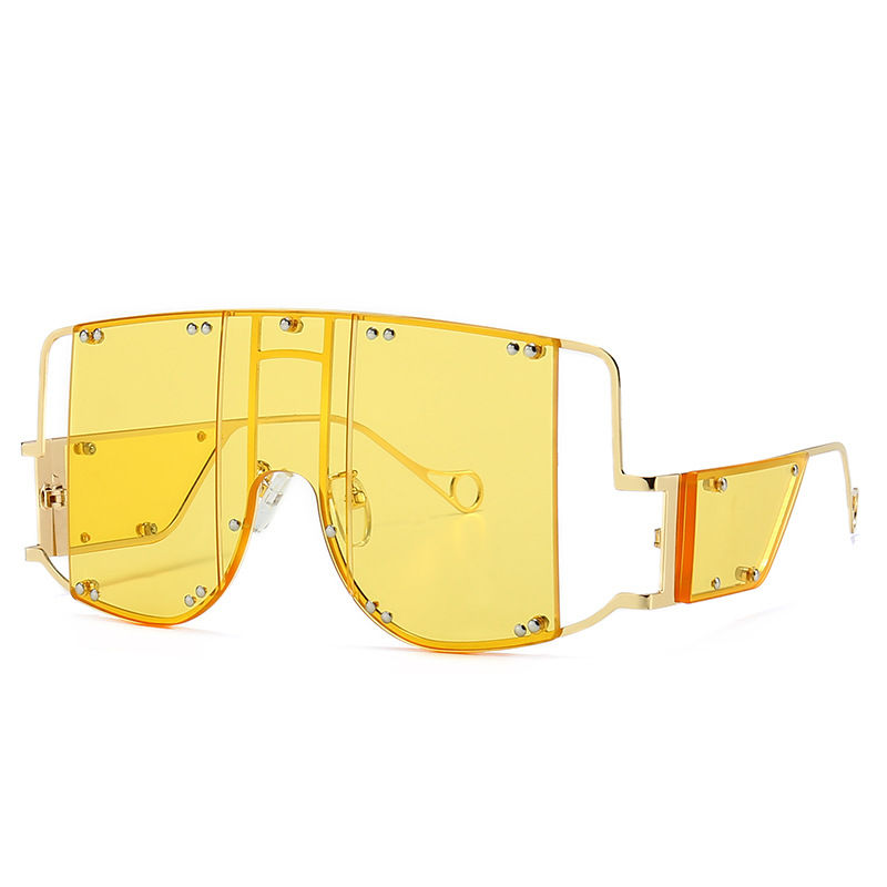 Thumbnail: 46215 Metal Rivet Eyewear Oversized Mirror Square Sunglasses Men Women Shades Gl