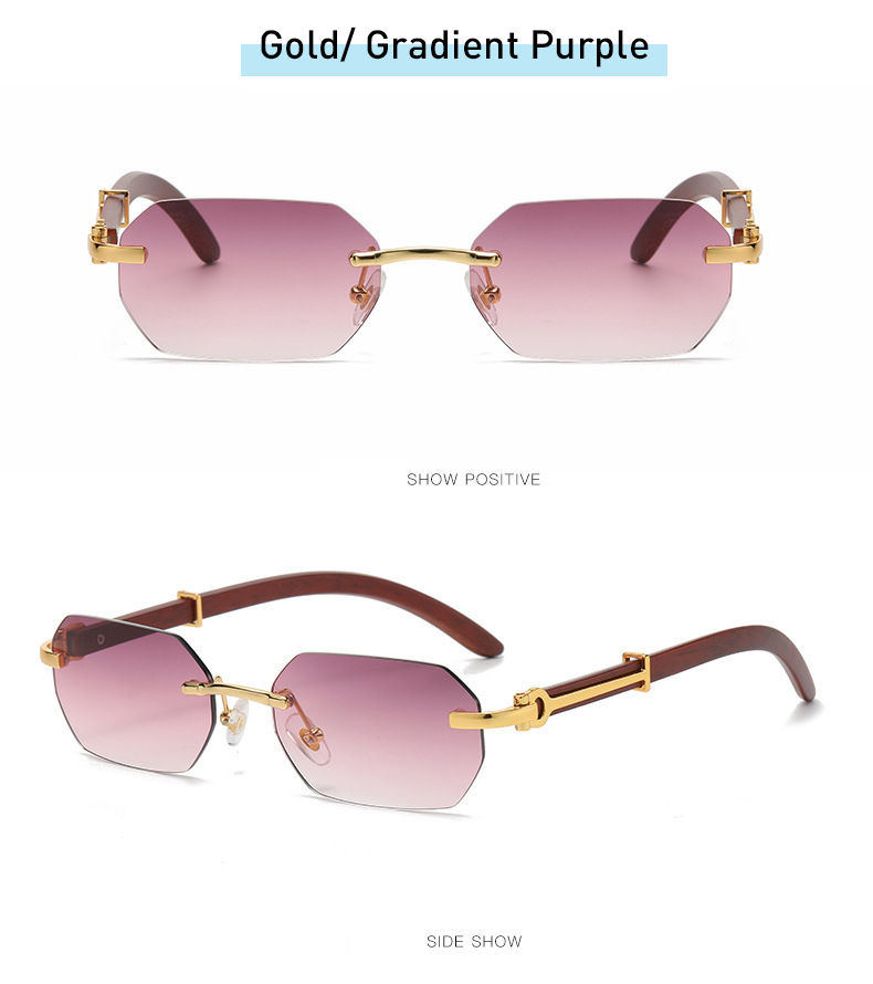 Thumbnail: Trendy Rimless Sunglasses for Men Women Frameless Rectangle Wood Frame Sun Glass