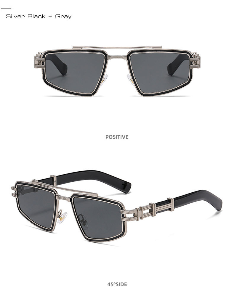 Thumbnail: SO&EI Retro Metal Double Bridges Men Sunglasses Fashion Blue Pink Lens Shades UV