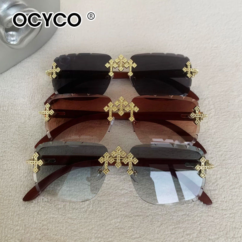 Thumbnail: 2025 Luxury Brand Steampunk Rimless Square Sunglasses Men Vintage Cutting Lens S