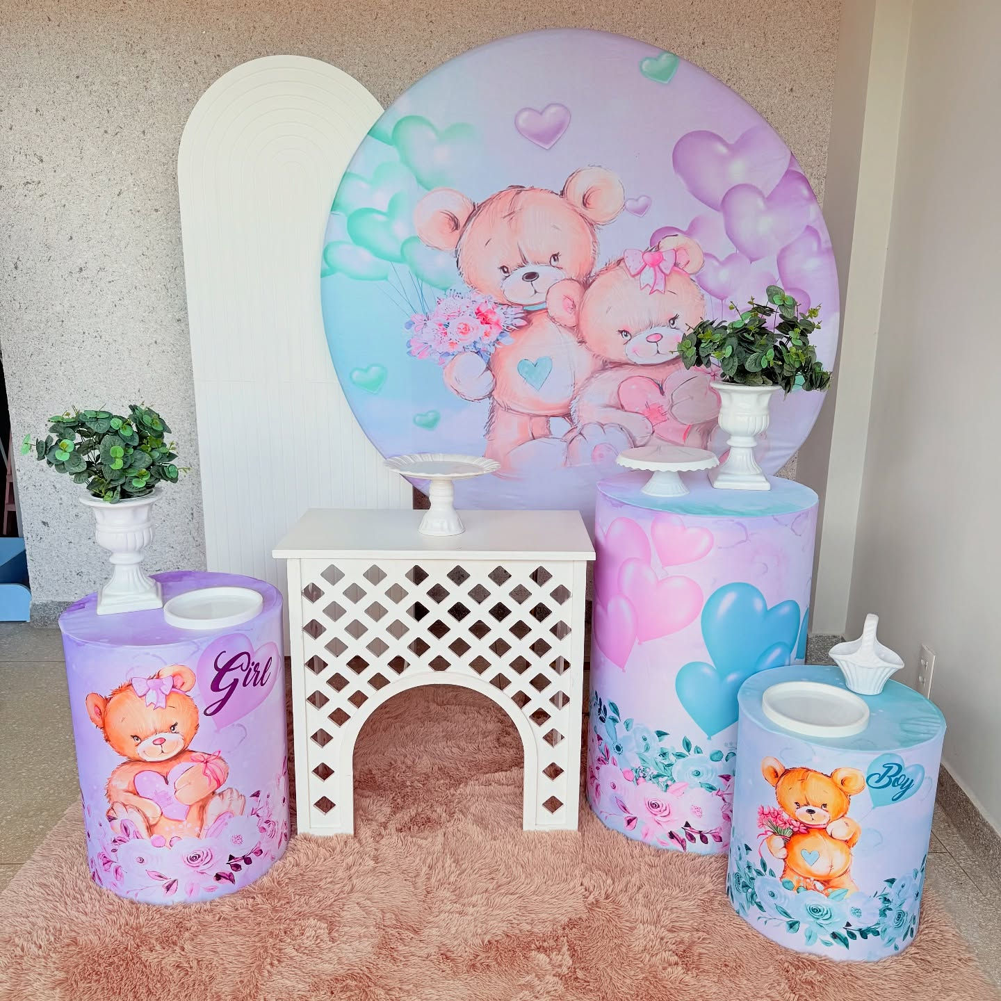 Decoração chá revelação lilás e verde