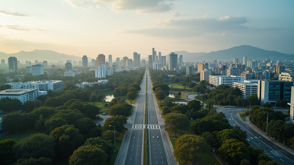 High angle view of Campinas with technology parks and urban area