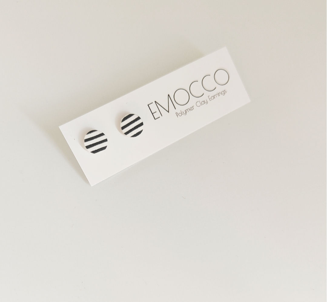 White & black stripe mini studs