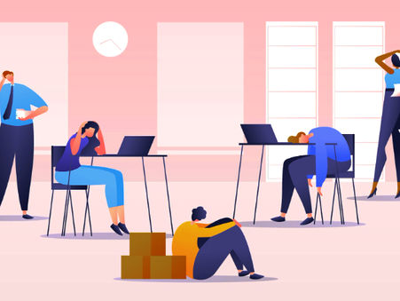 Image of people in the work environment, stressed out.