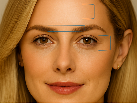 Facial mapping illustration demonstrating cosmetic Botox treatment zones in Manhattan Upper East Side medical practice