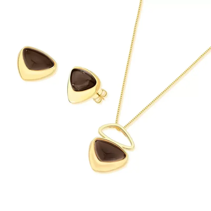 Smoky Obsidian gold set