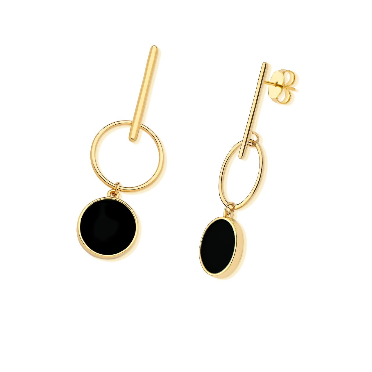 Gold BLACK AGATE long earring