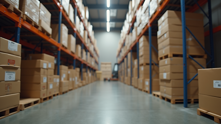 Optimize Your Amazon Sales with FBA Prep Services Eye-level view of a well-organized warehouse with neatly stacked boxes