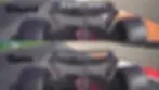 Two images of a Ferrari F1 car rear wing on a track. Top shows "Closed," bottom "Open." Visible DRS sign and track markings.