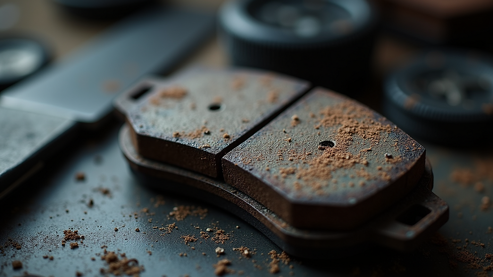 Close-up view of a worn brake pad