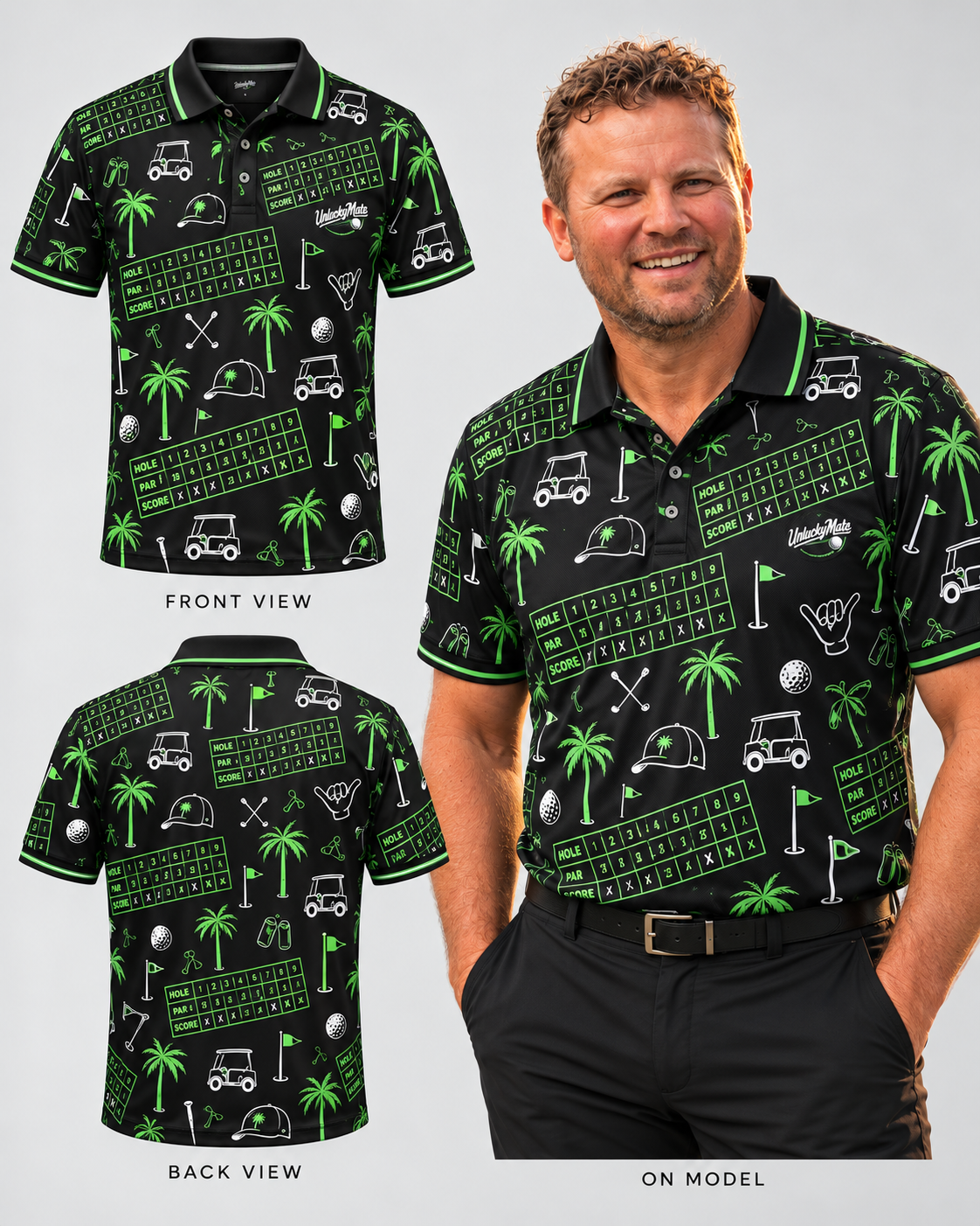 UnluckyMate™ Scorecard Golf Polo Shirt – Men's Performance Golf Clothing