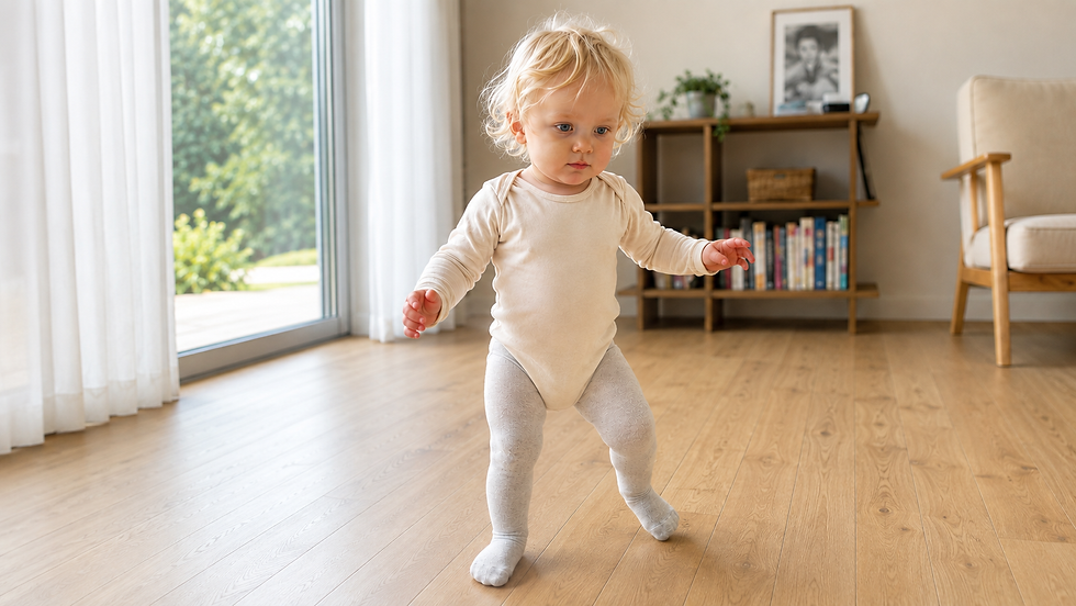 Baby macht die ersten freien Schritte