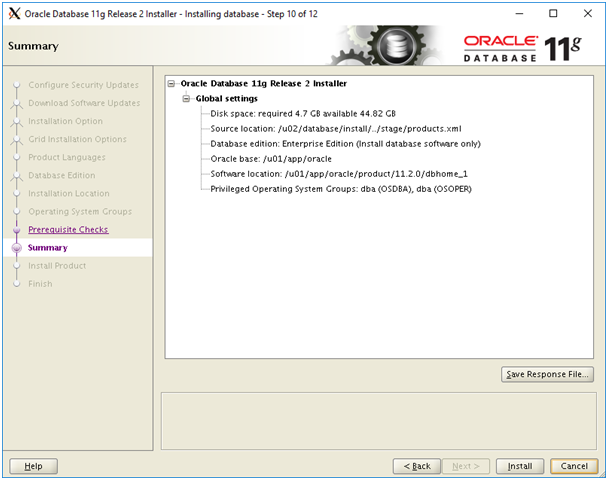oracle database 11g release 2 installer summary