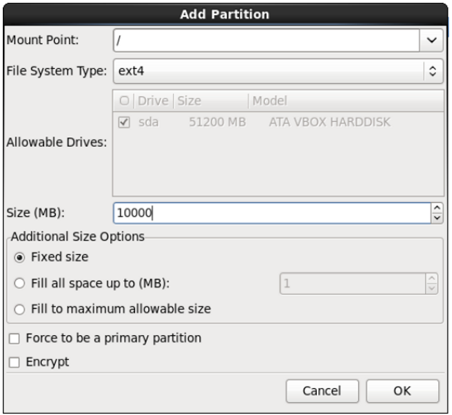 Create boot partition with 512 MB size