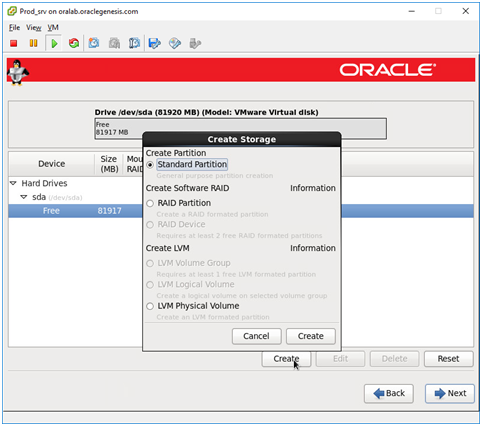 prod_srv on oralab - select standard partition