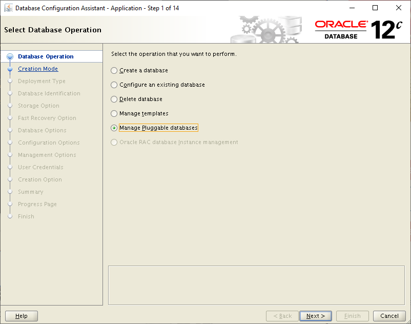 database configuration assistant application - manage pluggable databases