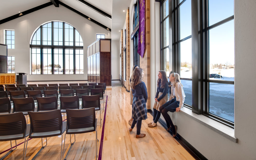 Multipurpose room with Strive seating by KI at Providence Academy