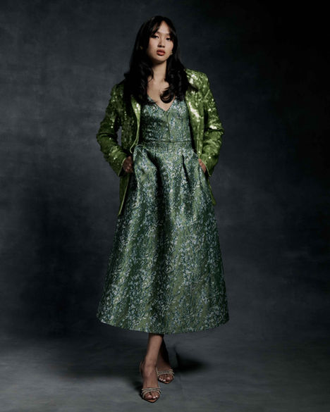 Leila Cruz, editorial, Fashion, Glitter jacket, dress, gown, sweetheart