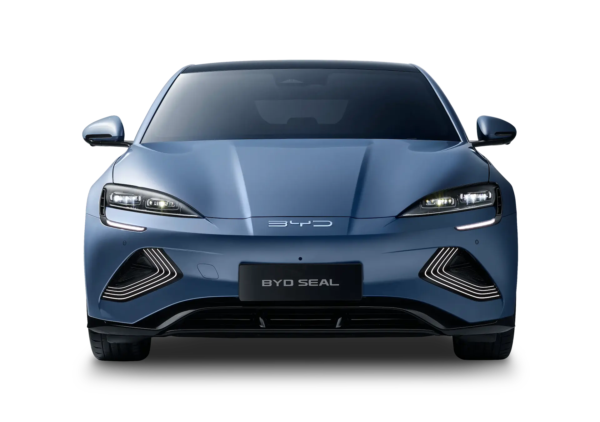 Front view of a blue BYD SEAL sedan