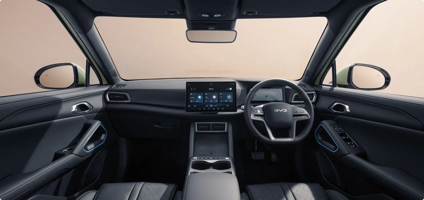 BYD Shark 6 interior with large touchscreen display