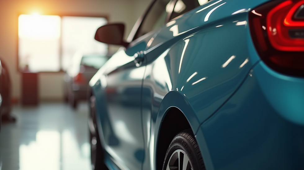 High angle view of a clean car exterior reflecting sunlight on smooth PPF surface