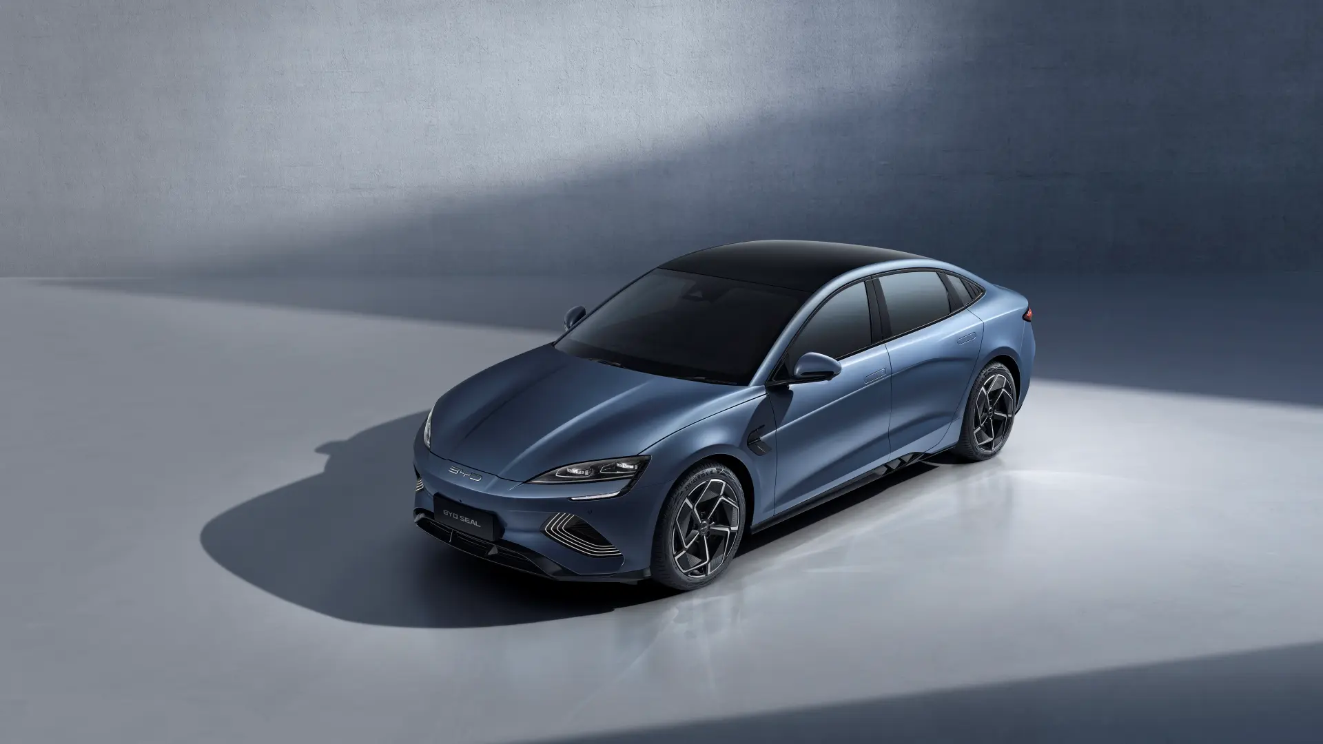 Sleek dark blue electric car