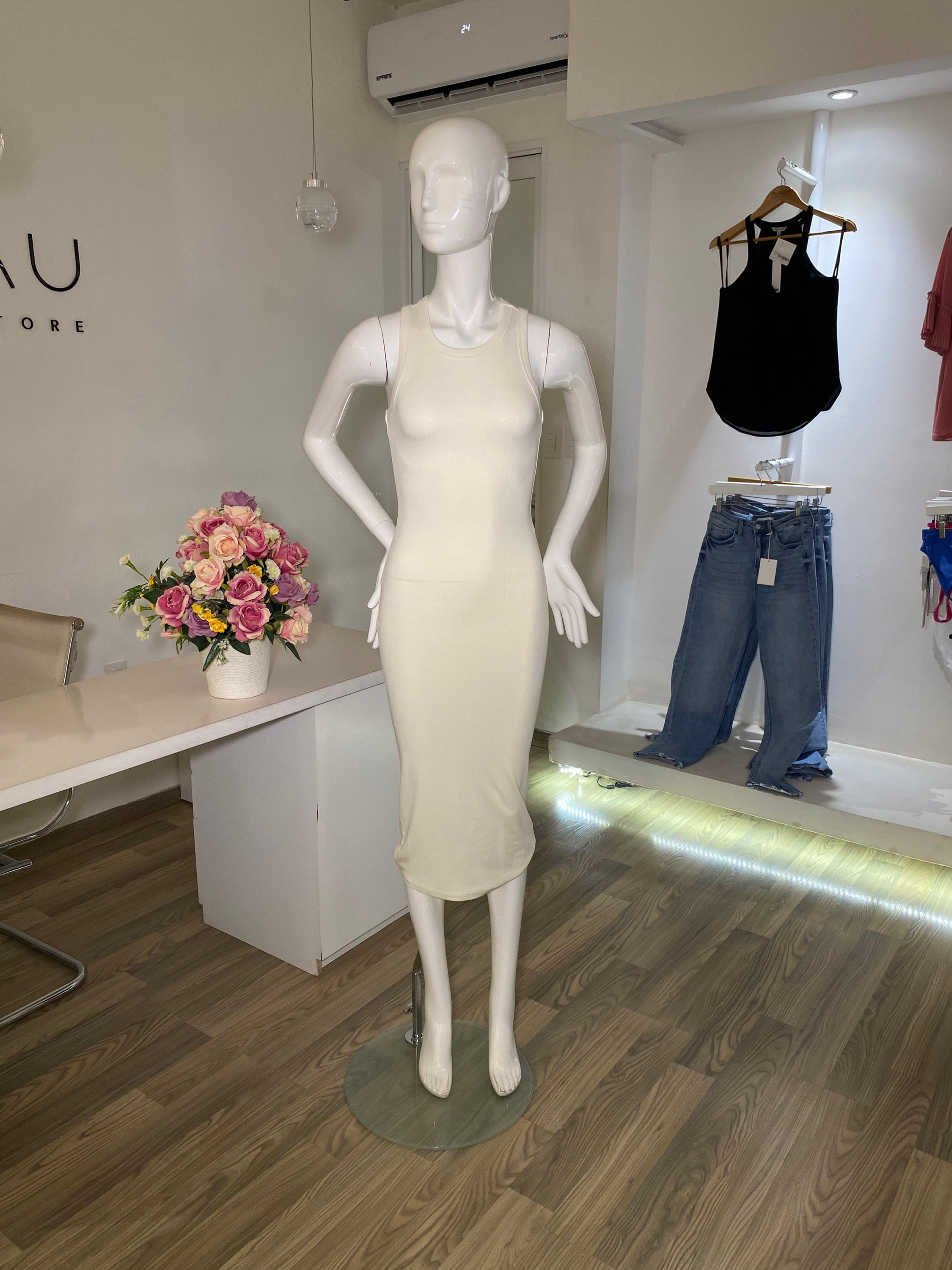 Vestido midi tank bodycon ivory