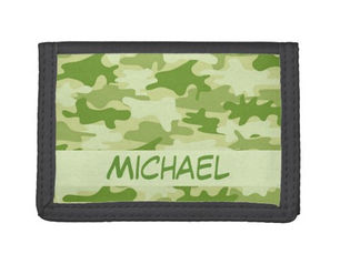Hot Deals! Dark Olive Green Camo Camouflage Name Personalized Trifold Wallet