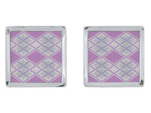 Top 10! LILAC ARGYLE KNIT Silver Plated Square Cufflinks