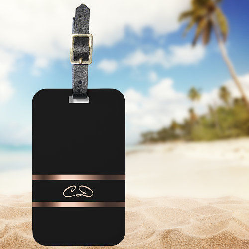 Best Price! Elegant black rose gold monogram initials luggage tag