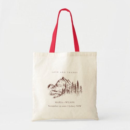 Big Deals! Rustic Rust Pine Woods Mountain Sketch Wedding Tote Bag