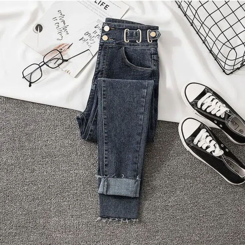 Thumbnail: Korean Edition Blouse and/or Versatile Jeans Two Piece Set