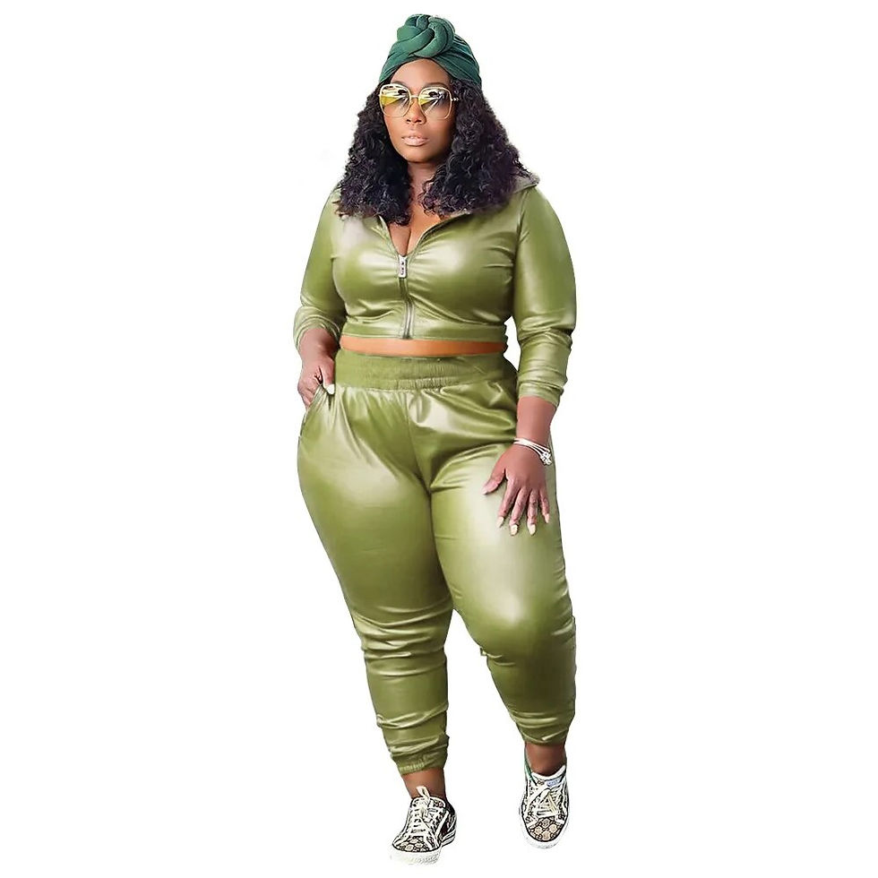 Thumbnail: PU Leather Shirt+Pencil Pant Tracksuit Two Piece