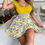 Thumbnail: Solid and Flower Contrast Color And Round Neck Mini Dress 