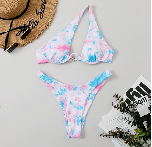 Thumbnail: Cut Out One Shoulder High Cut  Push Up Bikini Set