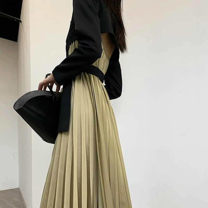 Thumbnail: Notched Hollow Out with Collar Long Sleeve Cross Backless Blazer