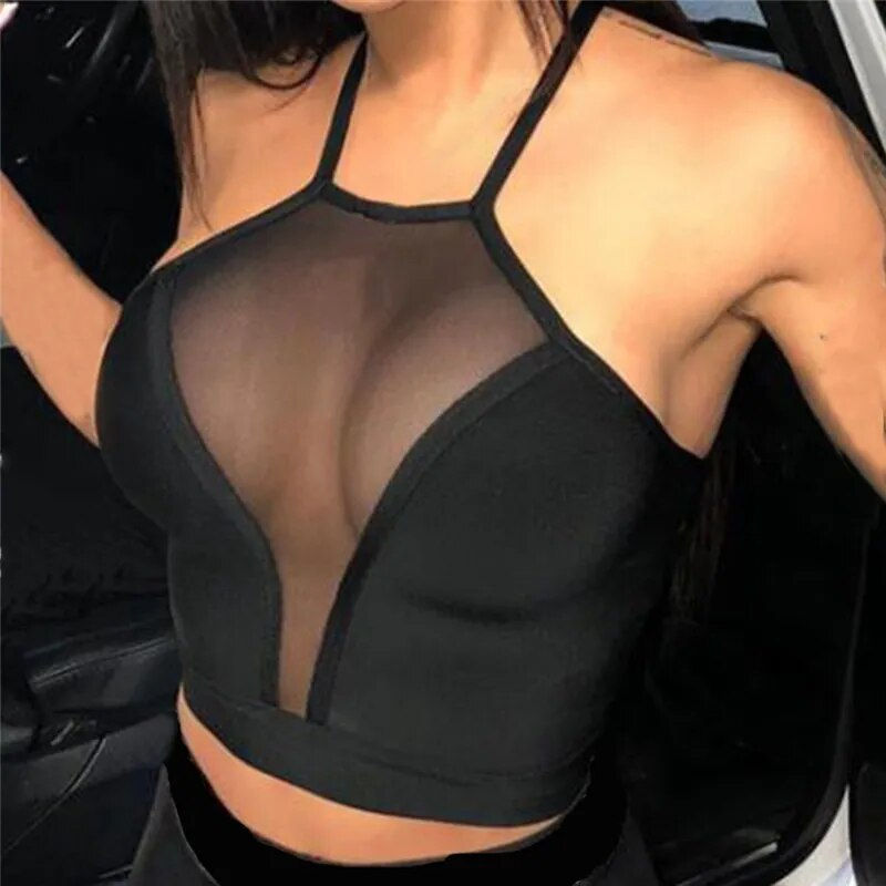 Sexy Mesh Crop Top Tank Top with Sexy Push Up Bra