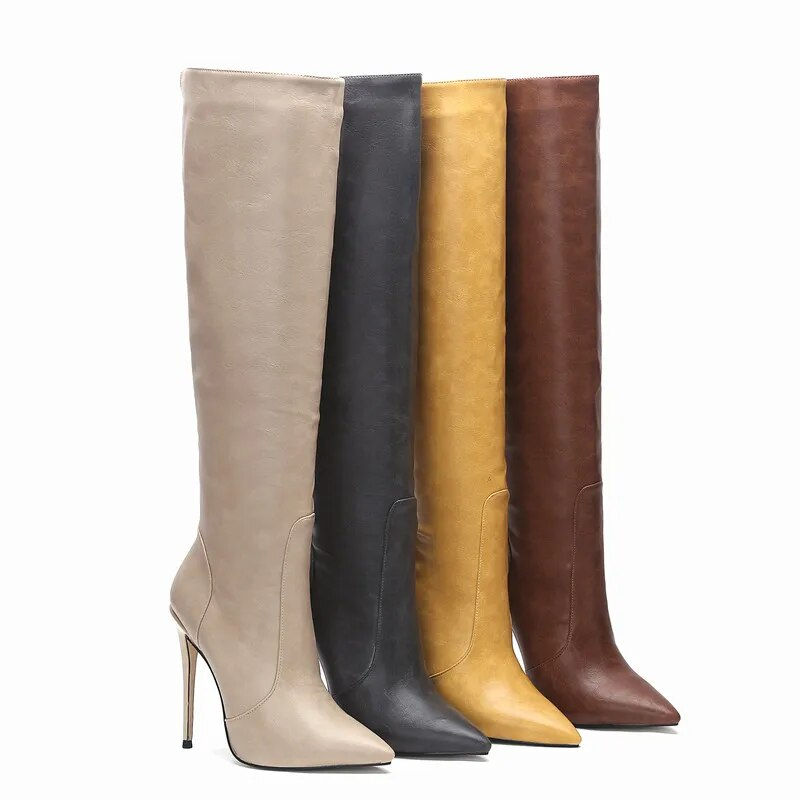 Over the knee boots pointed toe slim high heels