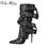 Thumbnail: Pointed Toe Mid-Calf Buckle Strap Zipper Stiletto Boots